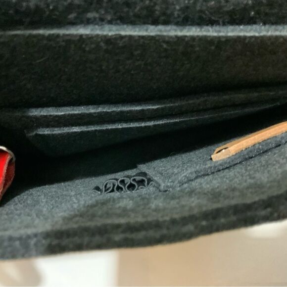 Popeq gray flannel wool handcrafted bag with red leather strap - Picture 7 of 10